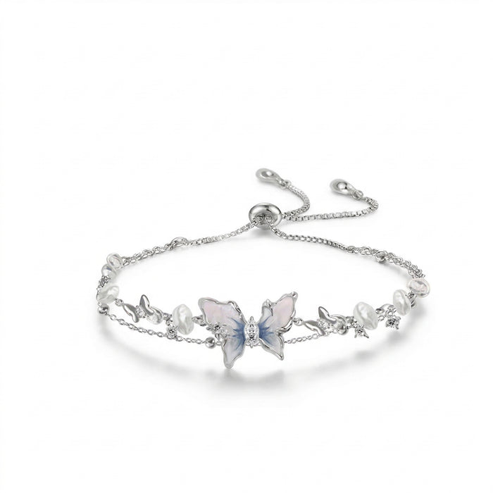 Butterfly Pearl Layered Adjustable Bracelet